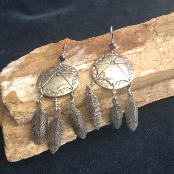 Jewelry - Large Old Pawn Dream Catcher Earrings Sterling